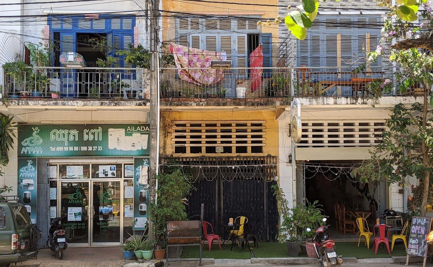 French colonial-era shophouses in old Kampot